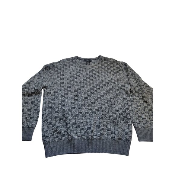 Mino Milanno Gray Sqaured Pattern Long Sleeve Wool Sweater Size L Preppy Retro - Picture 1 of 6